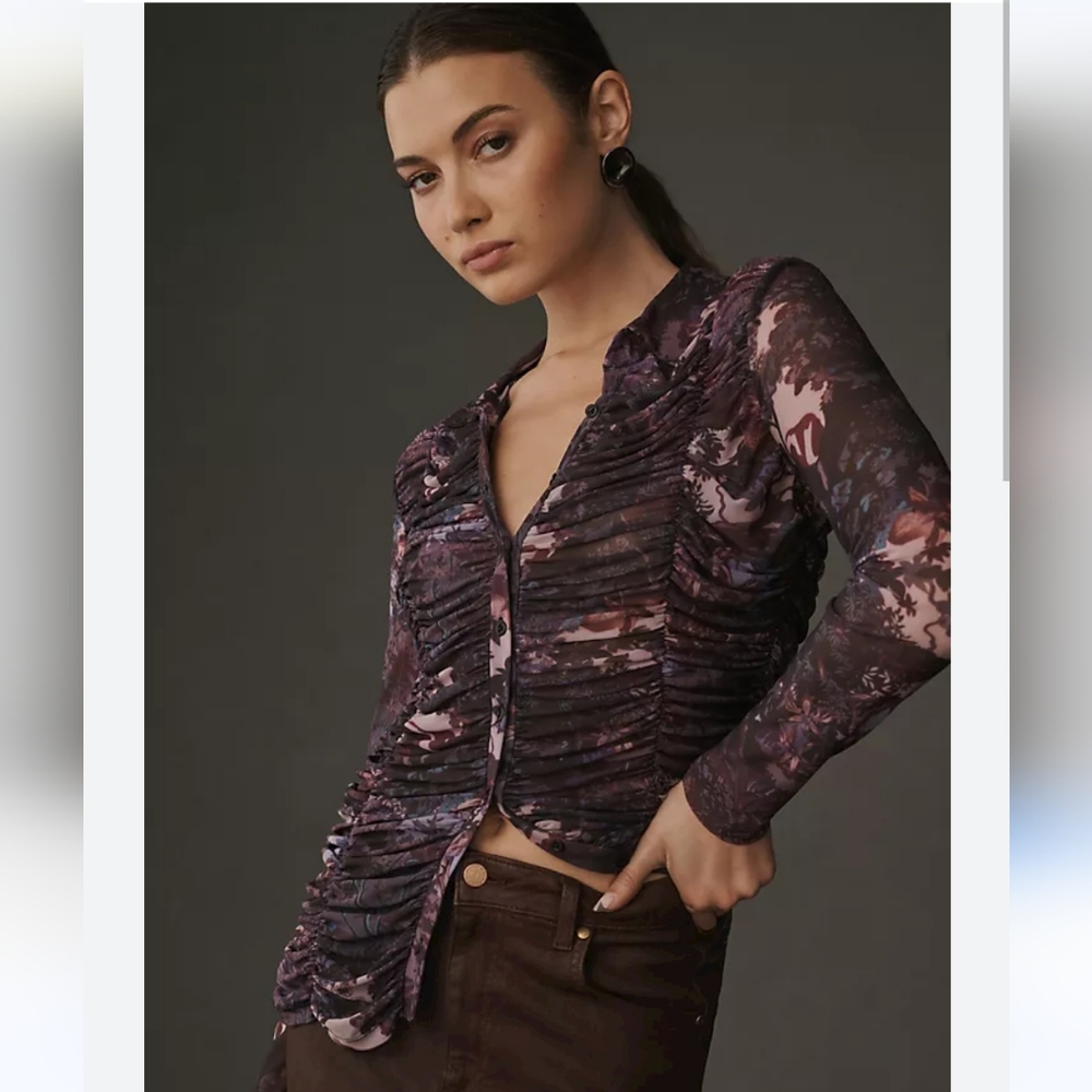 Long sleeve mesh button down shirt - Anthropologie XS